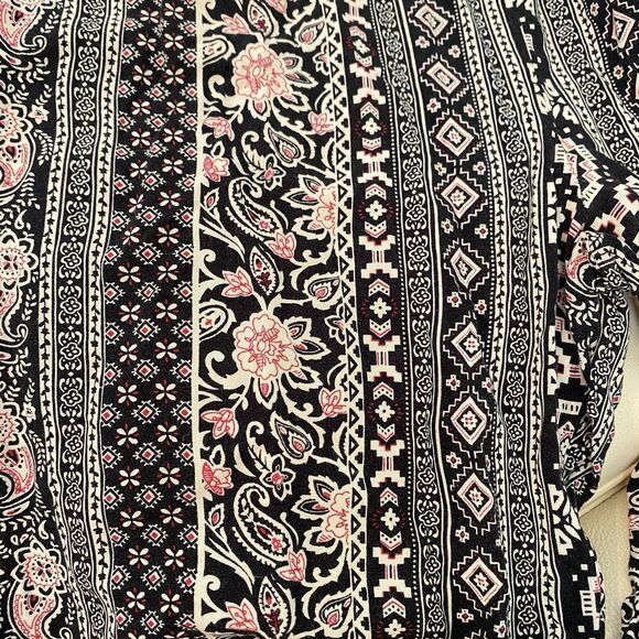 BCBG Maxazria BohoGrey Pink Black Floral Dressy Jogger Pants M Elastic Waist NEW - Picture 3 of 12